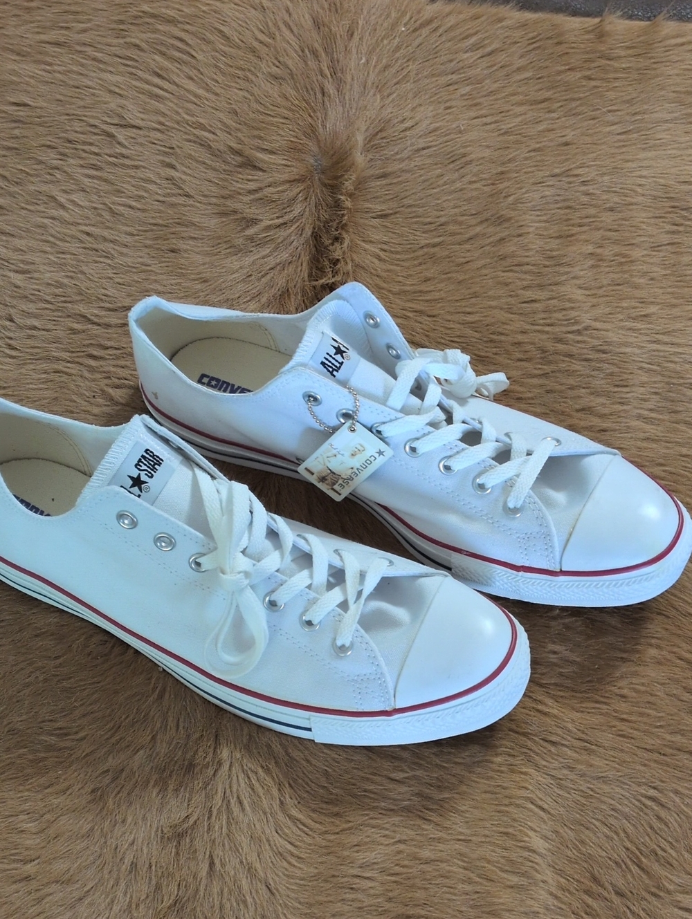 Converse Low Top Sneakers in White with Red Stripe